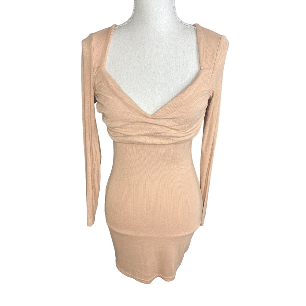Princess Polly Nude Ribbed Long Sleeve Mini Dress